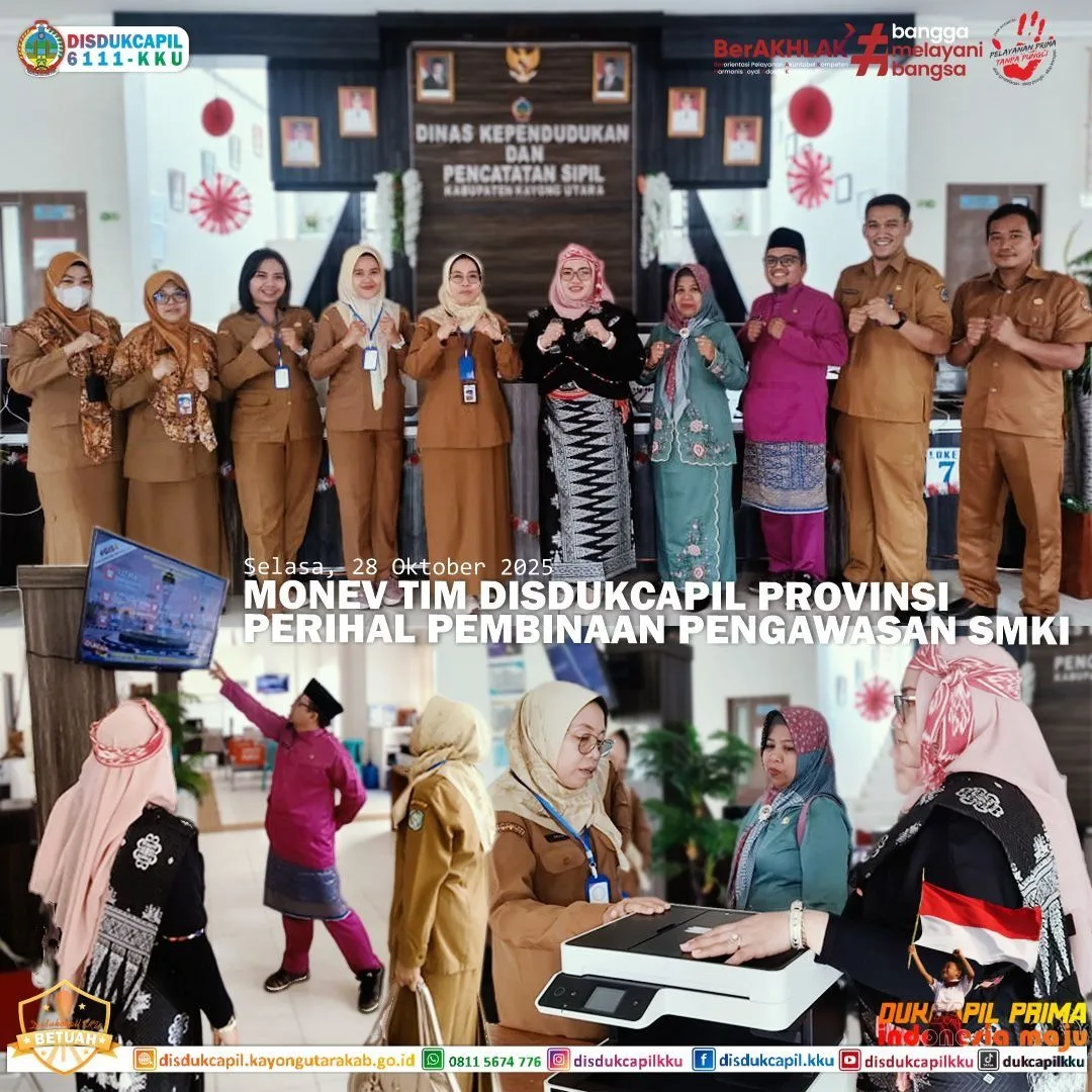 Dukcapil Provinsi Kalimantan Barat Lakukan Monitoring dan Evaluasi Pelayanan Adminduk dan SMKI di Dukcapil Kayong Utara