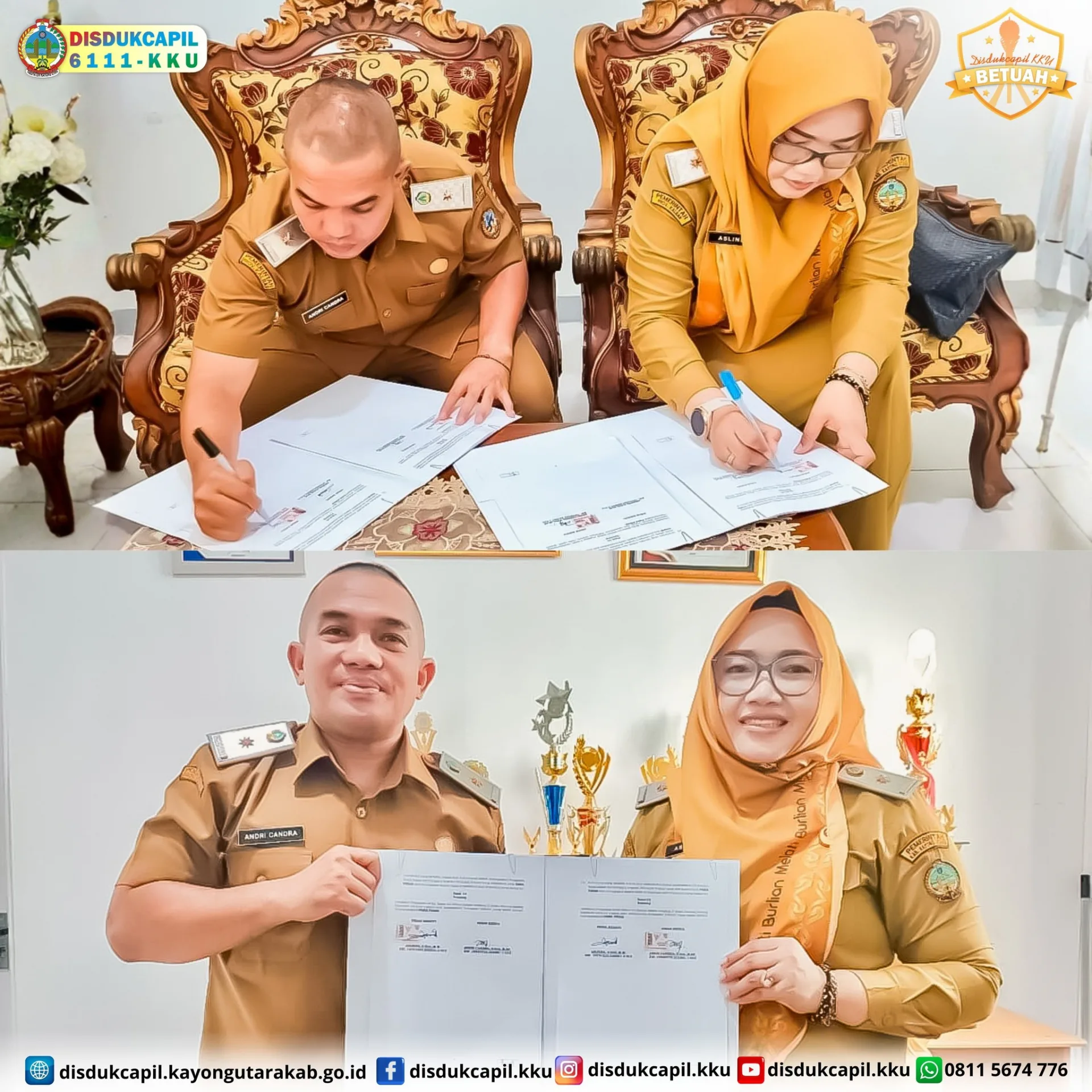Disdukcapil KKU dan Dinas SP3APMD KKU Teken PKS Pemanfaatan Data Kependudukan untuk Peningkatan Pelayanan Publik pada Masyarakat