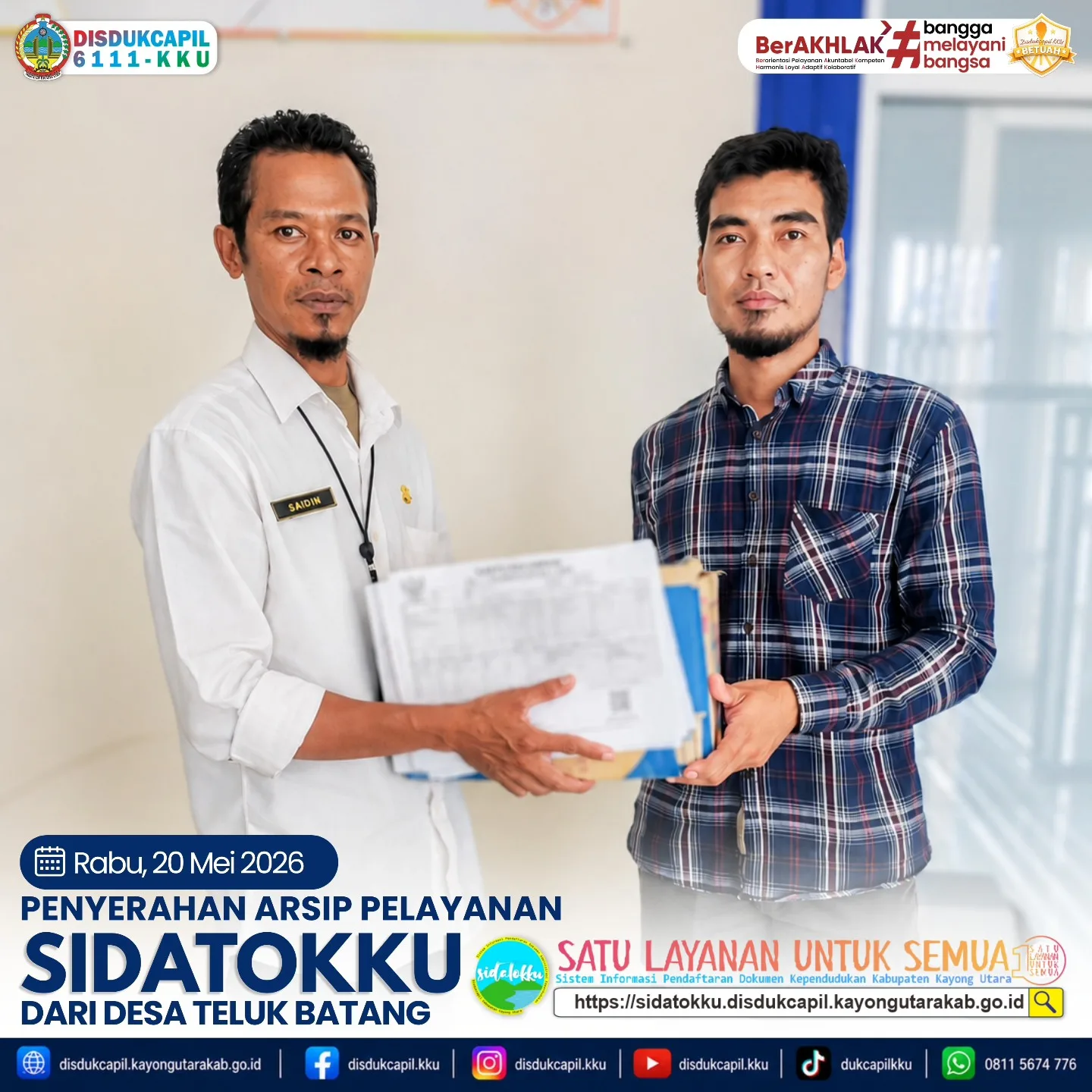 Disdukcapil Kayong Utara Terima Arsip SIDATOKKU dari Desa Teluk Batang