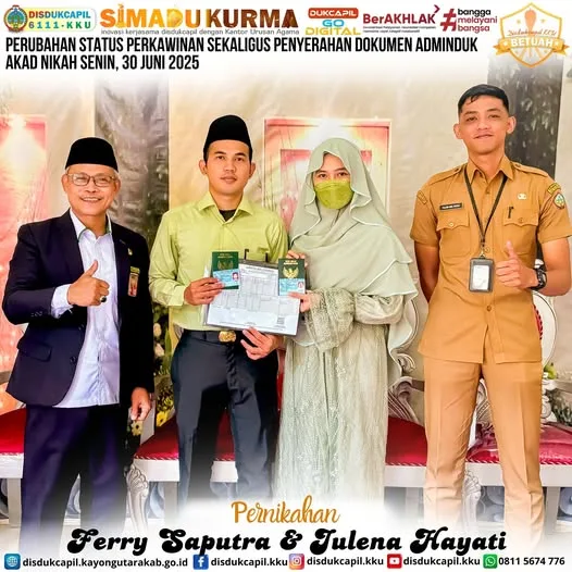 Disdukcapil Kayong Utara Laksanakan Inovasi SIMADU KURMA, Permudah Perubahan Status Perkawinan Pasangan Edisi 30 Juni 2025