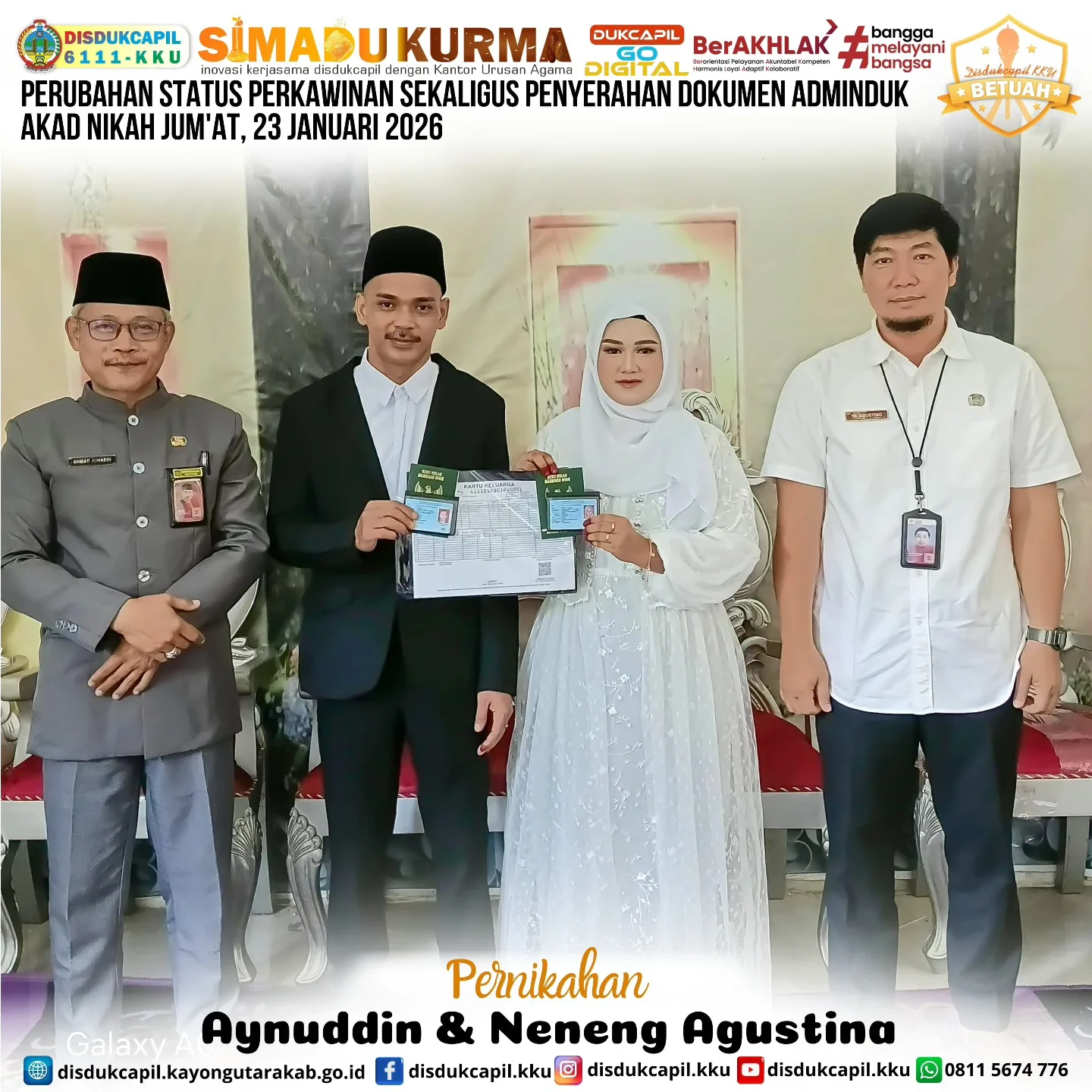 Pelayanan Prima Disdukcapil Kayong Utara, Dokumen Kependudukan Pengantin Diserahkan Secara Langsung