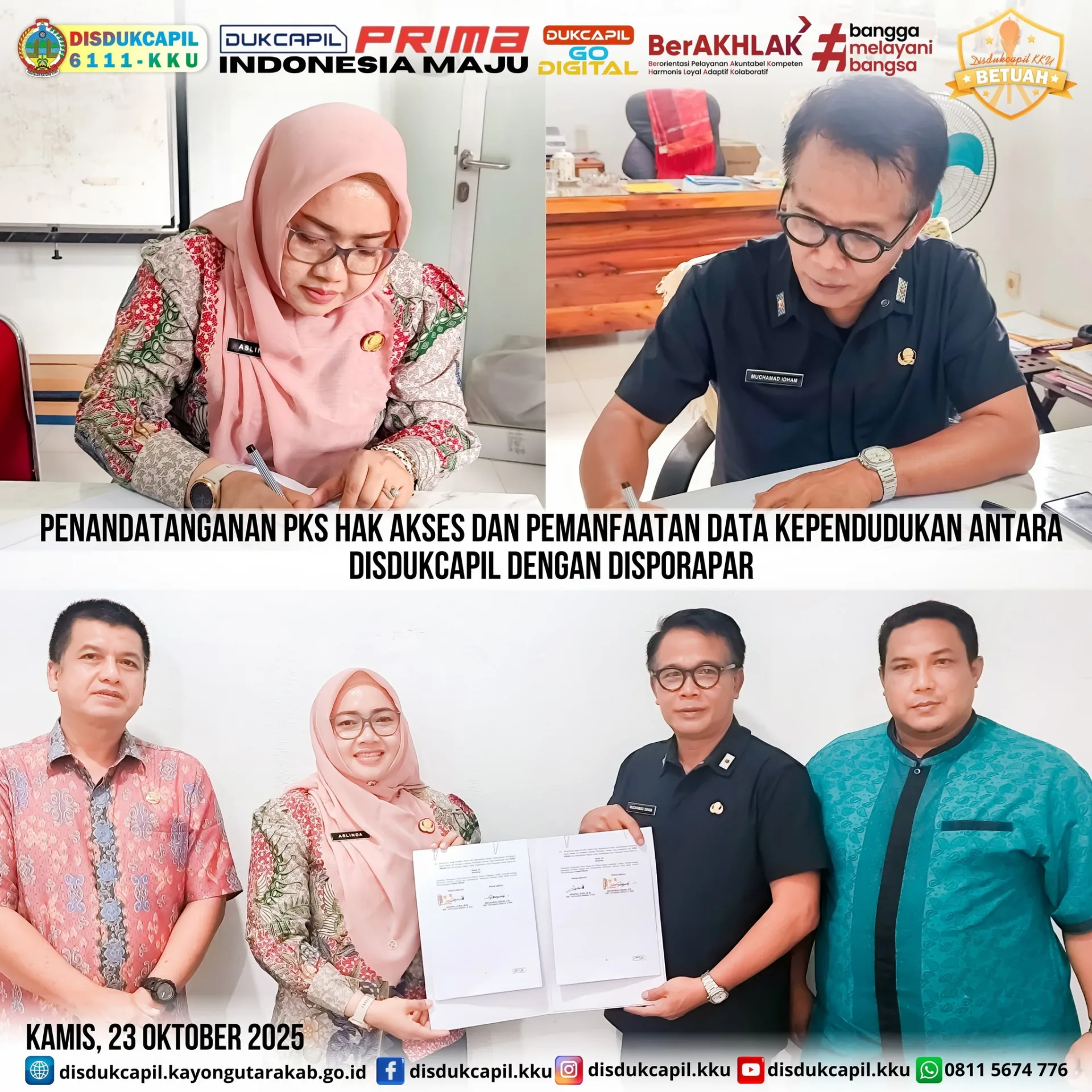 Dukcapil Kayong Utara dan Disporapar Kayong Utara Jalin Kerja Sama Pemanfaatan Data Kependudukan untuk Dukung Pengembangan Olahraga dan Pariwisata Daerah