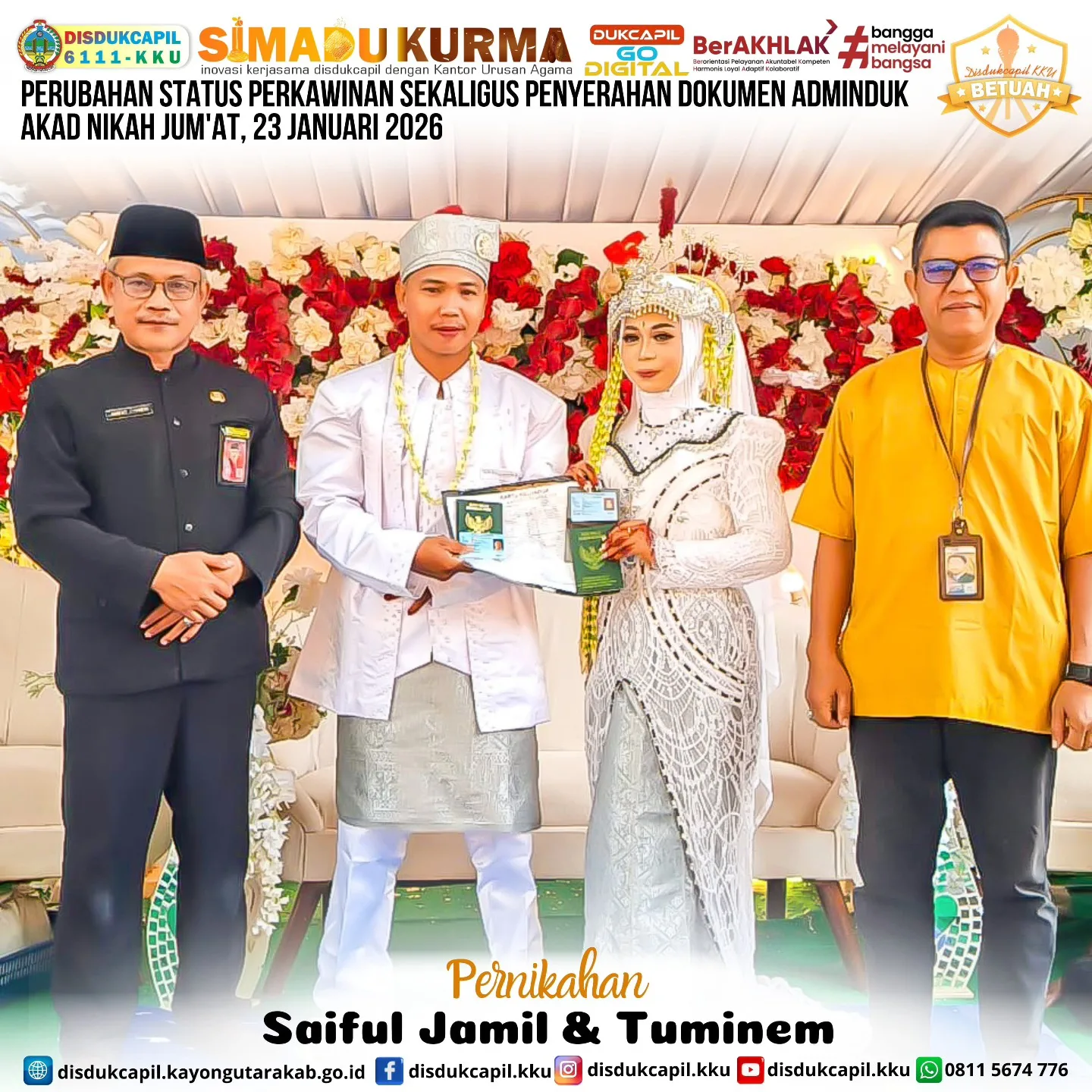 Integrasi Layanan Disdukcapil dan KUA, Dokumen Kependudukan Pengantin Diserahkan di Hari Pernikahan