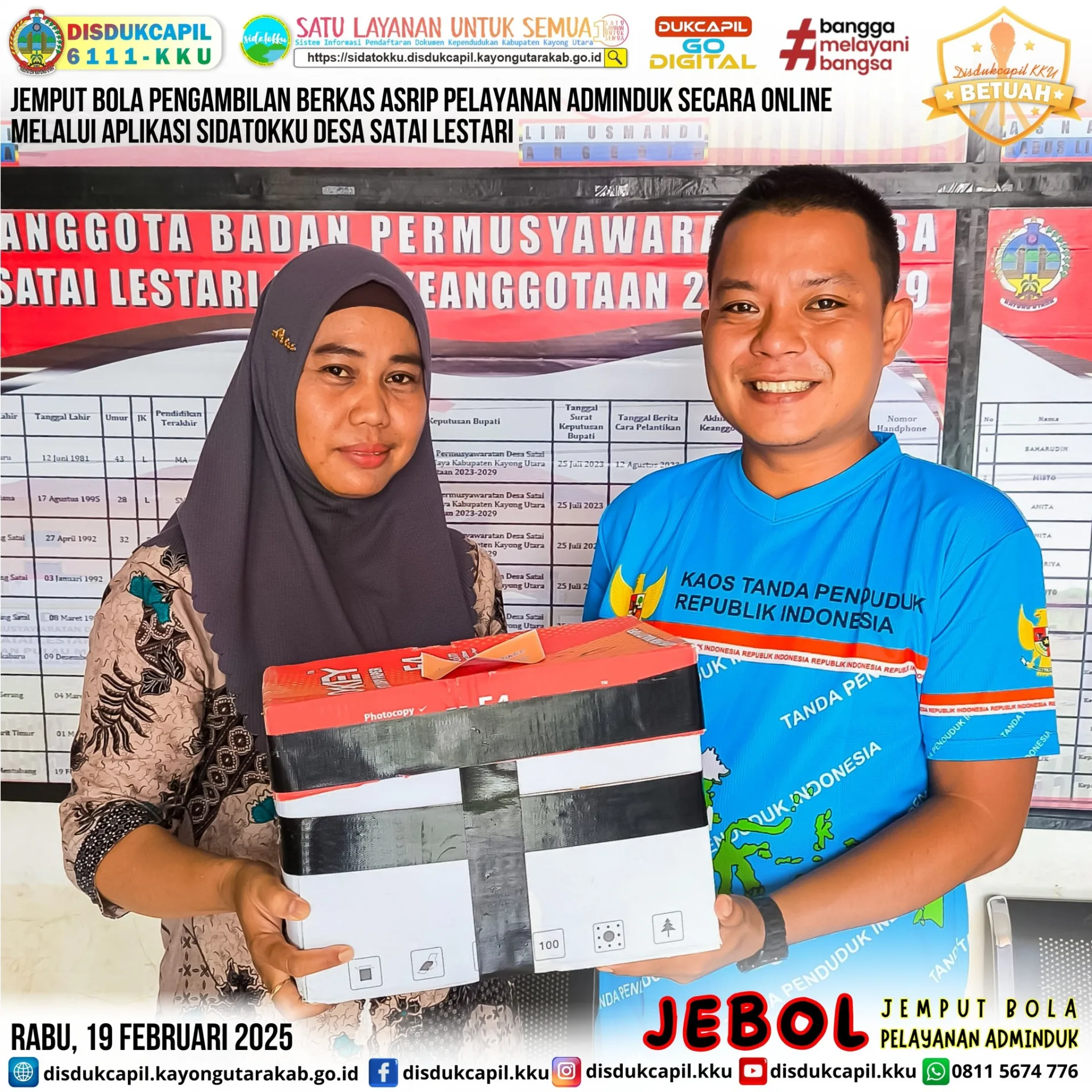 Jemput Bola Pengambilan Berkas Arsip SIDATOKKU pada Desa Satai Lestari 19 Februari 2025