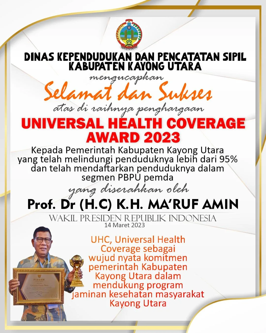 Penerimaan Penghargaan Universal Health Coverage kepada Pemerintah Kabupaten Kayong Utara