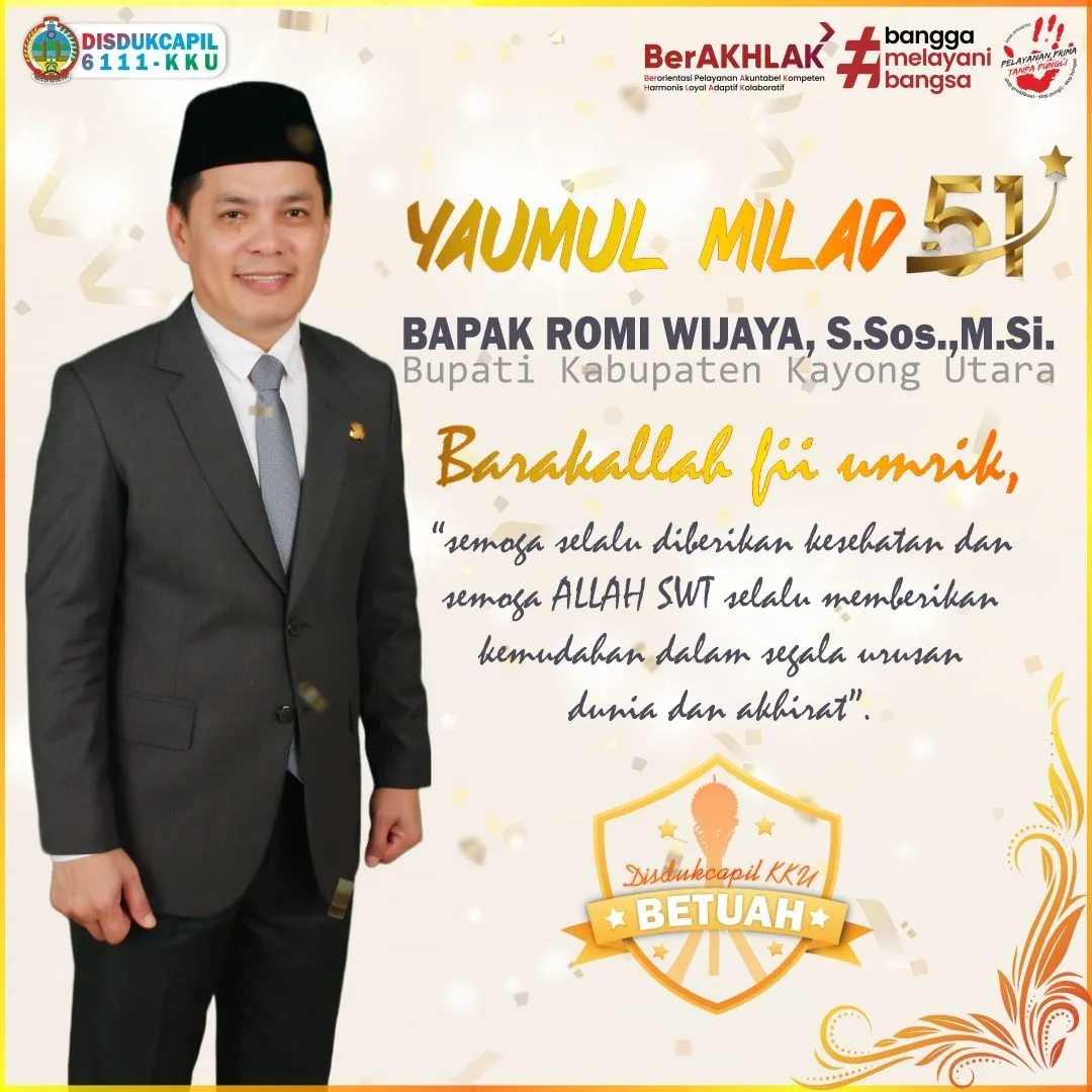 Dinas Dukcapil Kayong Utara Sampaikan Ucapan Selamat Ulang Tahun ke-51 Kepada Bupati Romi Wijaya