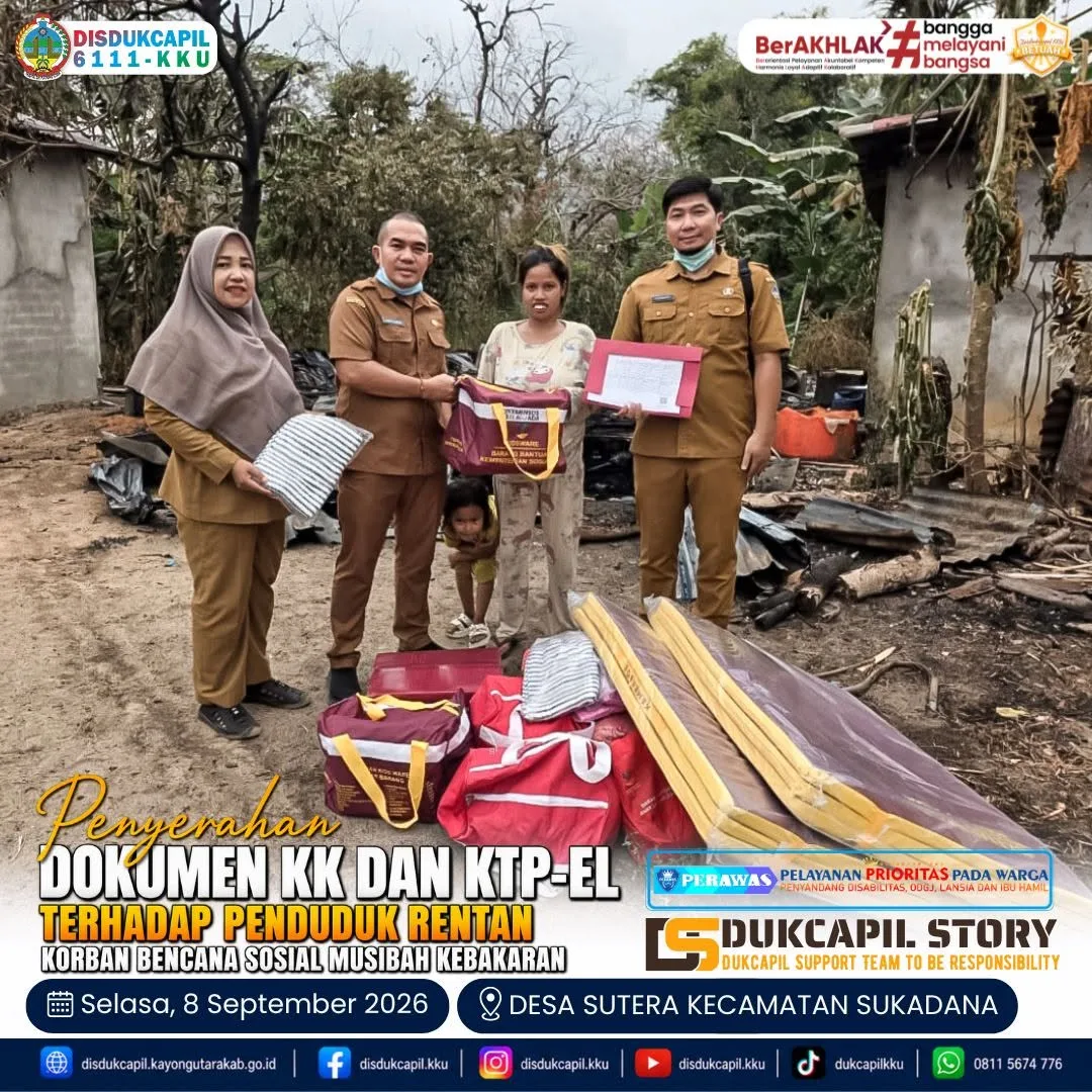 Dukcapil Kayong Utara Pulihkan Dokumen Kependudukan Warga Korban Kebakaran di Desa Sutera