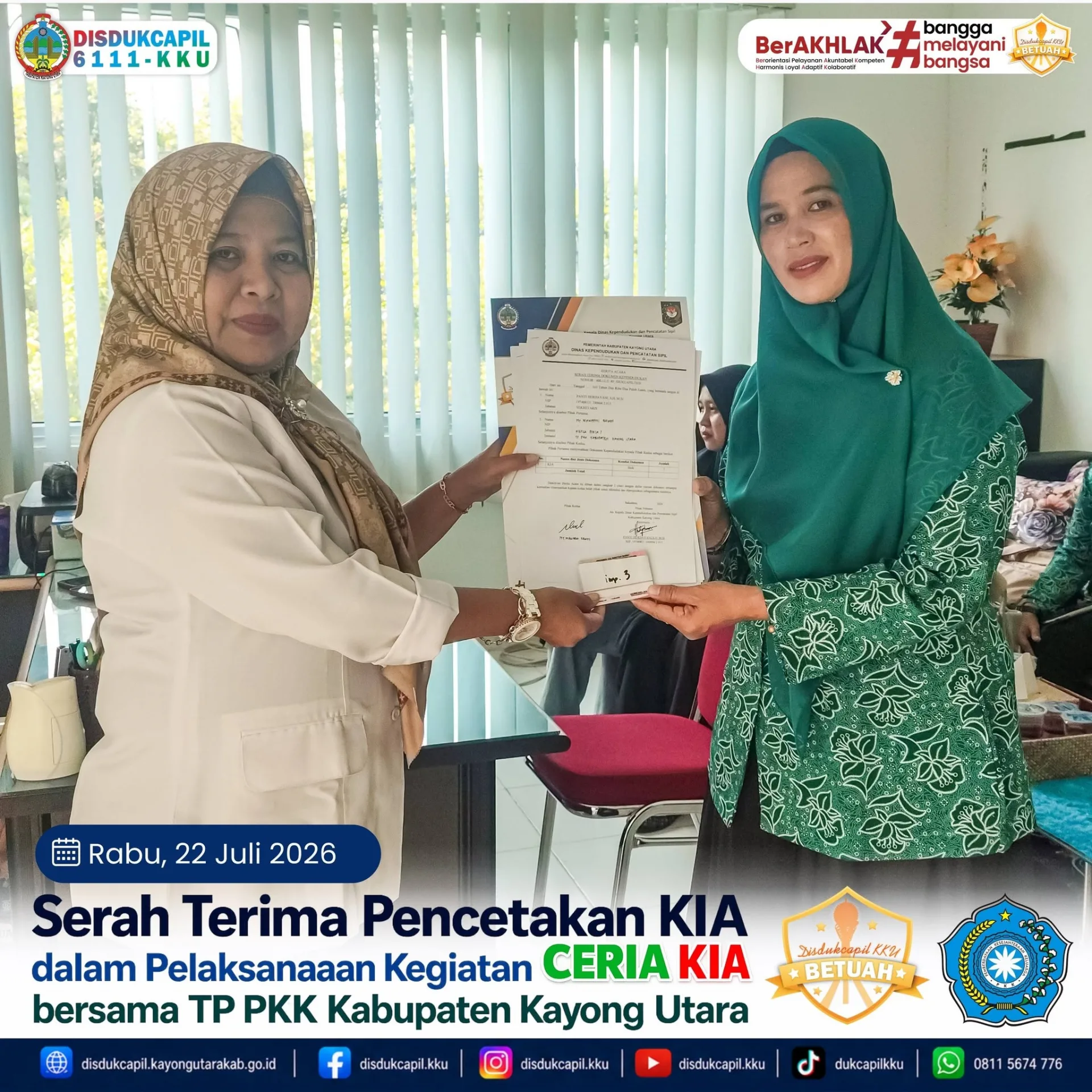 Setelah Turun ke Sekolah, Kini Giliran Serah Terima: KIA Hasil Gerakan CERIA KIA Resmi Diberikan kepada TP PKK Kayong Utara