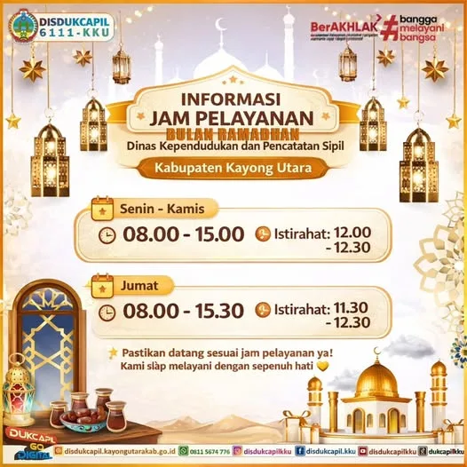 Penyesuaian Jam Pelayanan Disdukcapil Kabupaten Kayong Utara Selama Bulan Ramadhan 1447 H