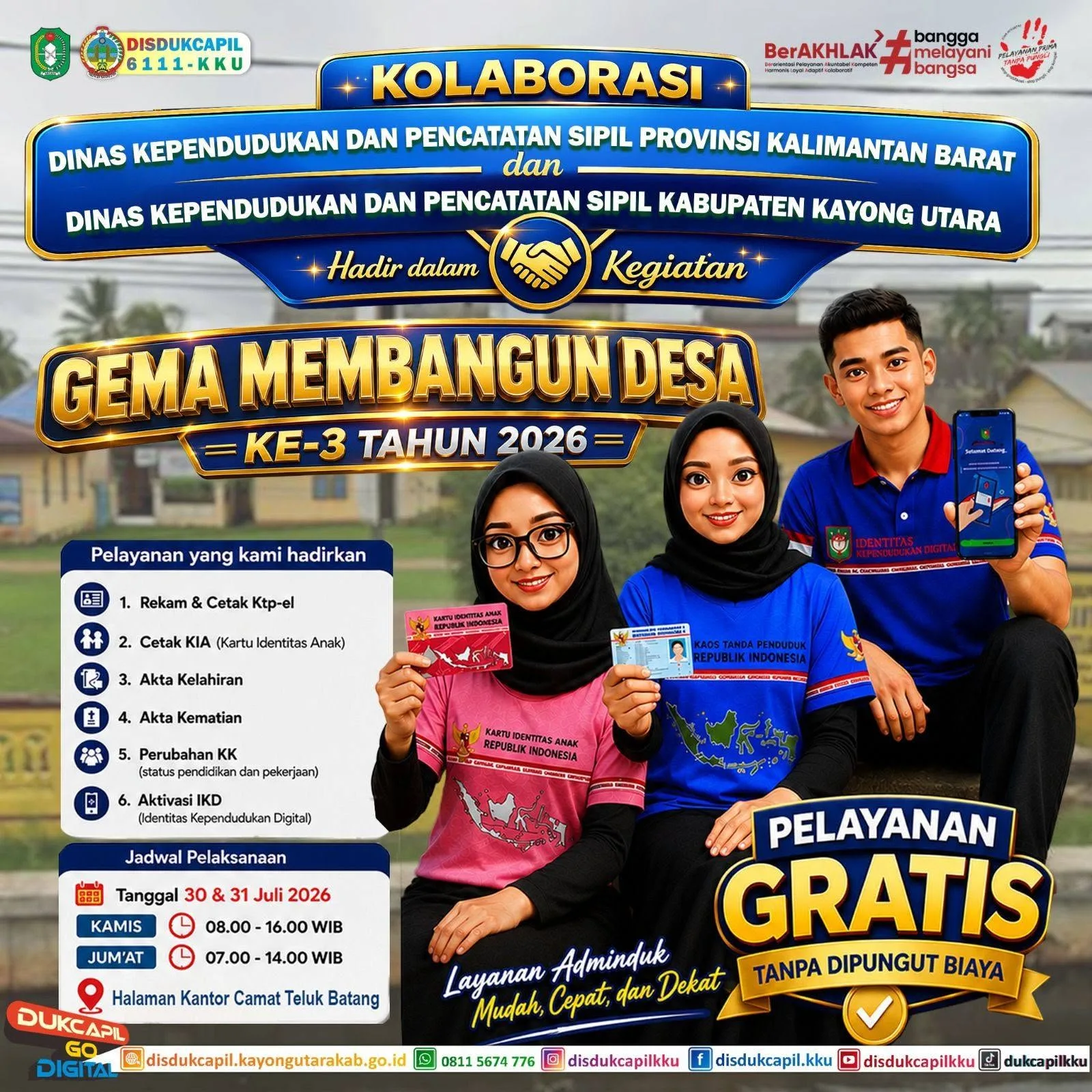 Disdukcapil Hadir di Teluk Batang, Gema Membangun Desa ke-3 Bawa Layanan KTP-el, KIA, Akta, dan IKD Langsung ke Hadapan Warga