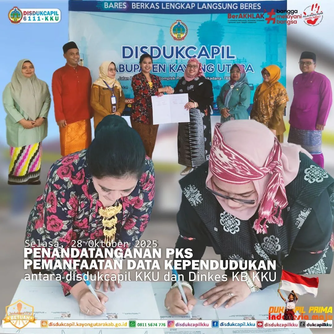 Dukcapil dan Dinas Kesehatan Kayong Utara Tandatangani PKS Pemanfaatan Data Kependudukan untuk Dukung Layanan Kesehatan dan Penanggulangan Stunting