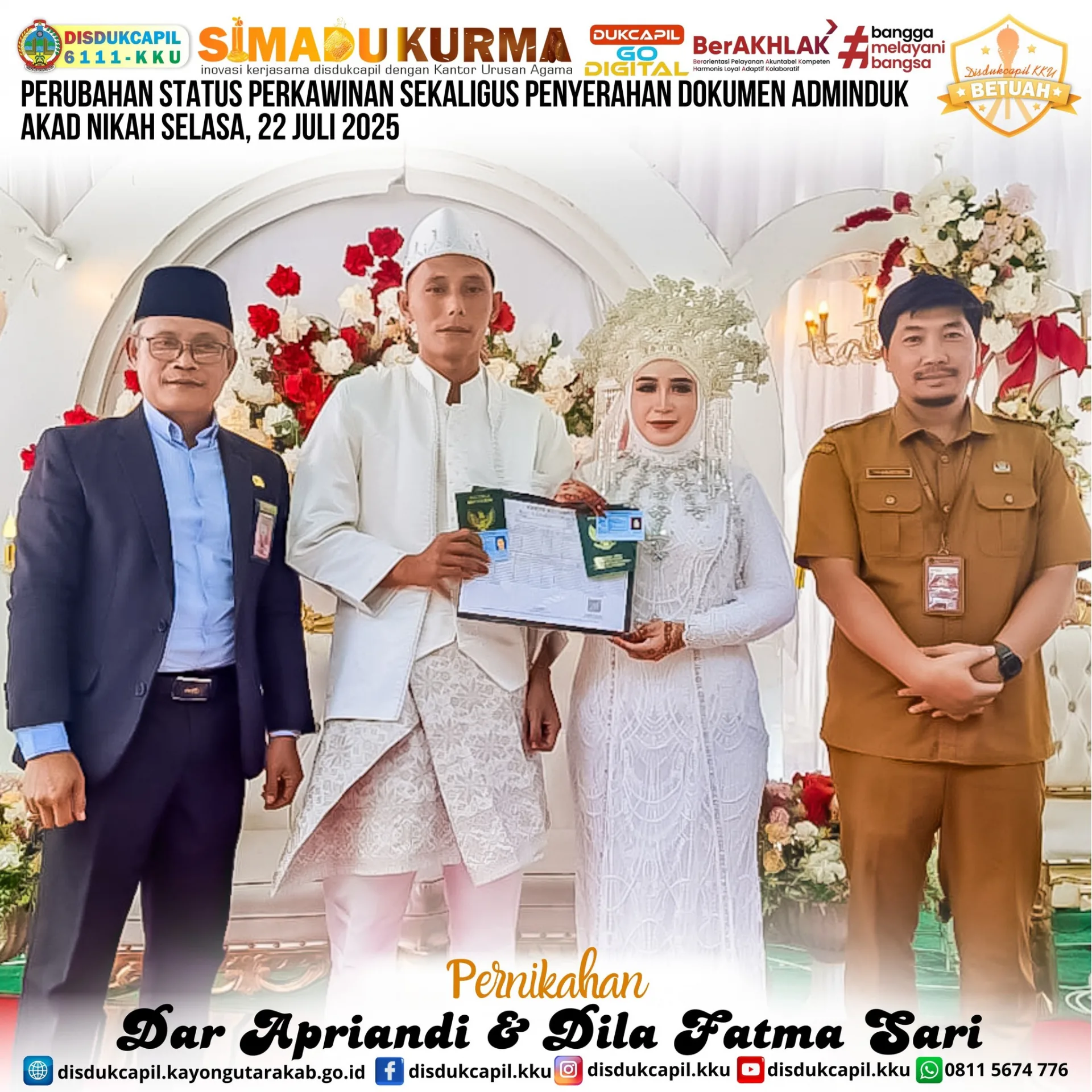 Perubahan Status Perkawinan dan Penyerahan Dokumen Adminduk melalui Inovasi SIMADU KURMA Edisi 22 Juli 2025