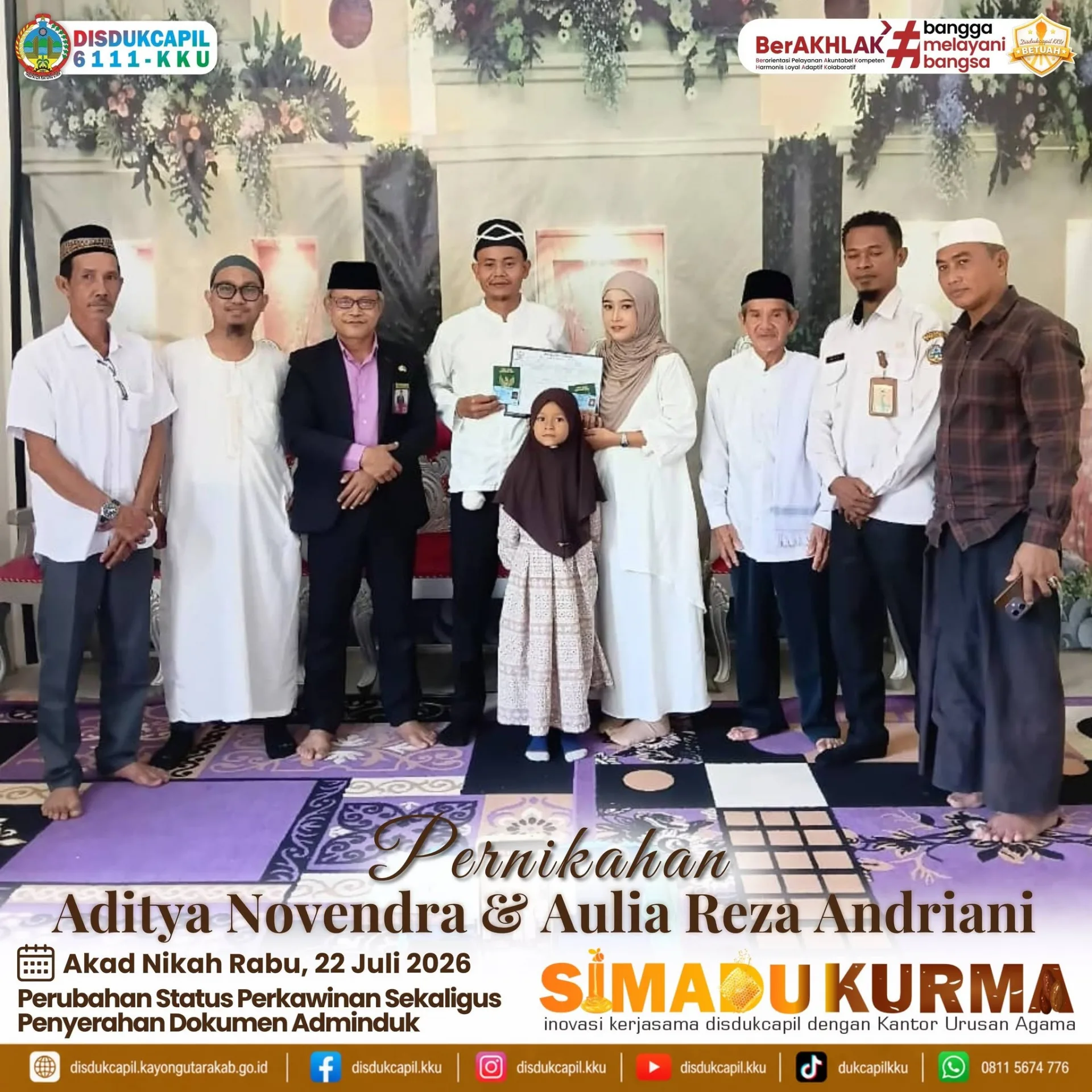 Generasi Muda, Administrasi yang Matang: SIMADU KURMA Sambut Pernikahan Aditya Novendra & Aulia Reza Andriani dengan Dokumen yang Sudah Siap
