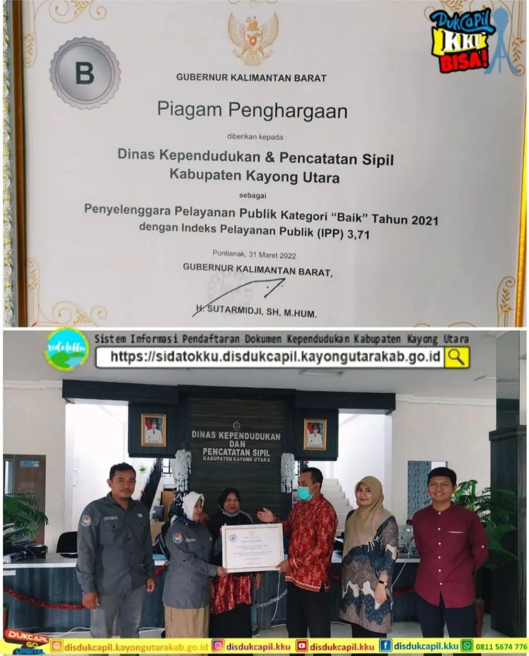 Penghargaan penyelenggaran Pelayanan Publik oleh Gubernur Kalimantan Barat