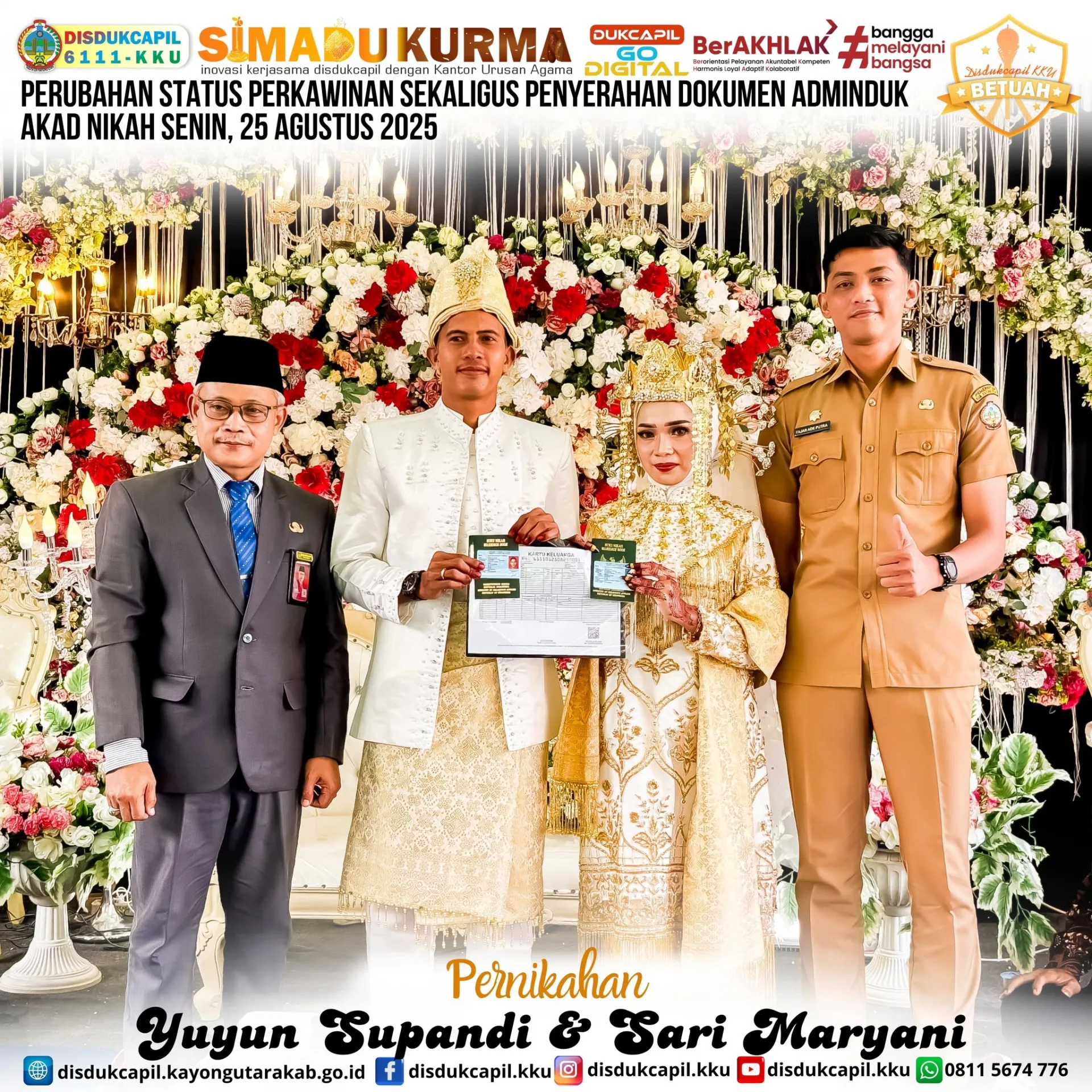 Perubahan Status Perkawinan dan Penyerahan Dokumen Adminduk Pasangan Pengantin Baru Melalui Inovasi SIMADU KURMA Edisi 25 Agustus 2025