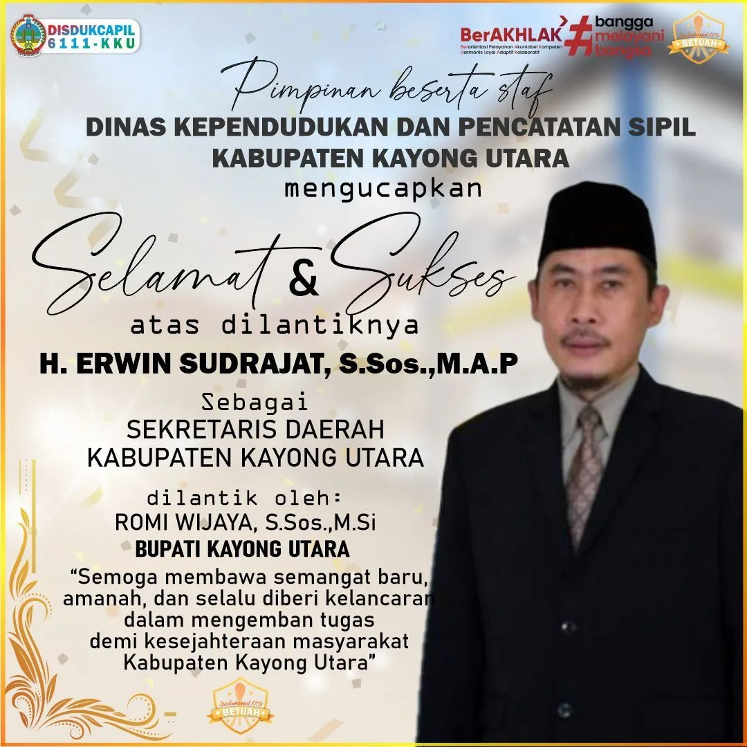 Disdukcapil Kayong Utara Sampaikan Ucapan Selamat atas Pelantikan Sekretaris Daerah Baru