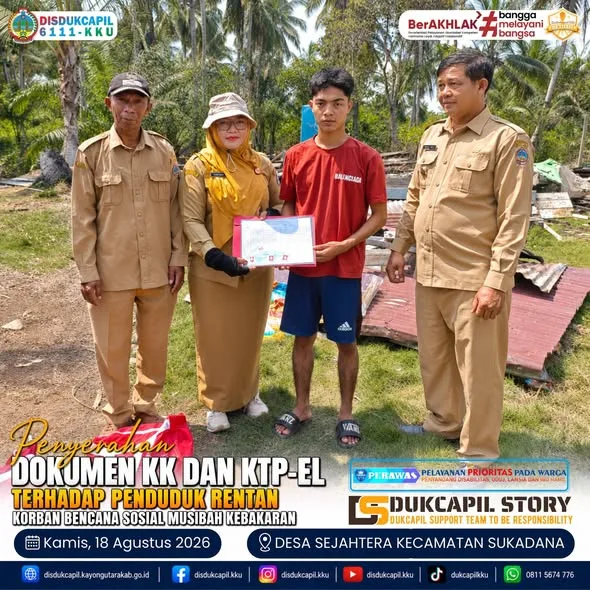 Disdukcapil Kayong Utara Berikan Pelayanan Prioritas, KK dan KTP-el Warga Korban Kebakaran Segera Diterbitkan Kembali
