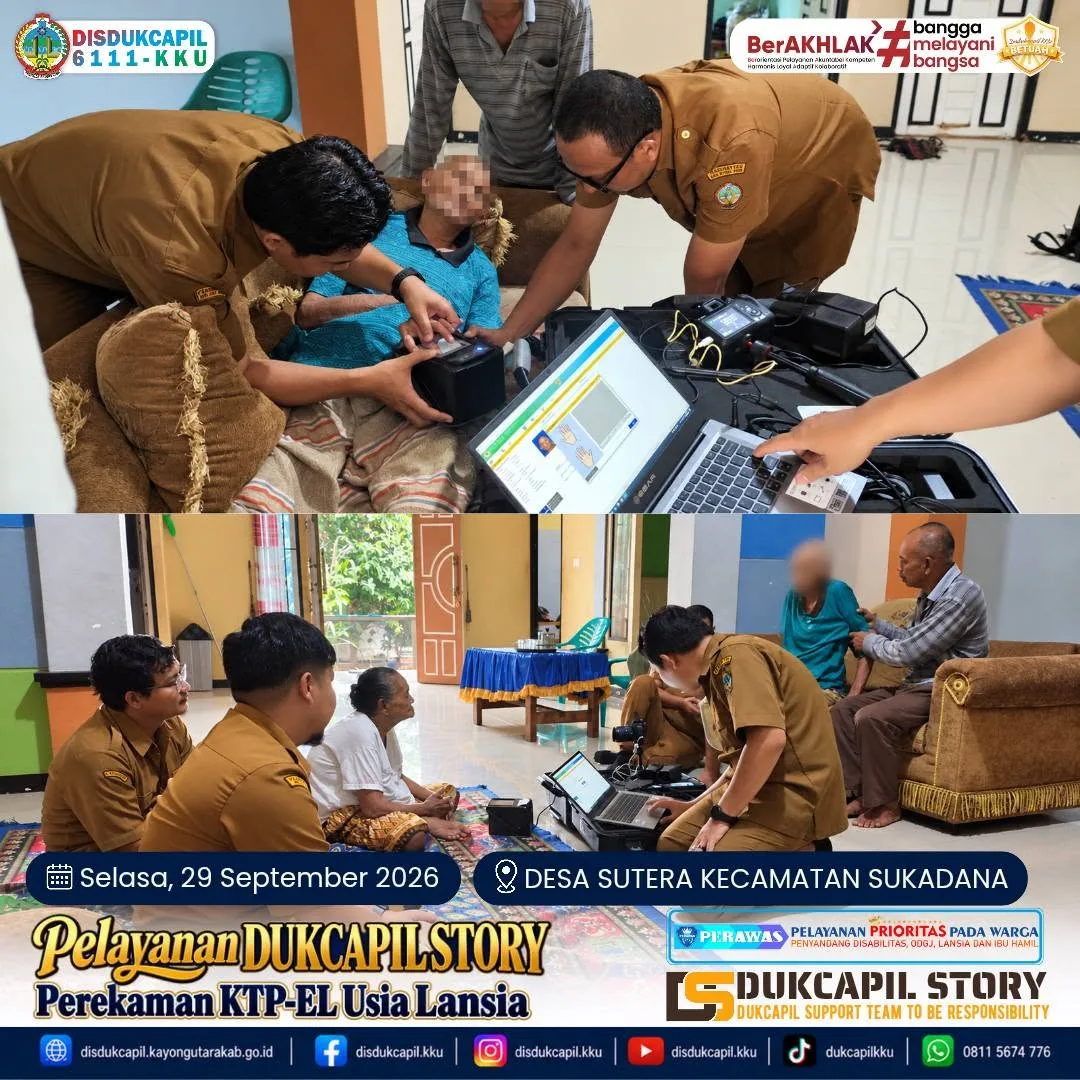 Dukcapil Kayong Utara Jemput Bola Rekam KTP-el Warga Lansia di Jalan Tanah Merah Desa Sutera