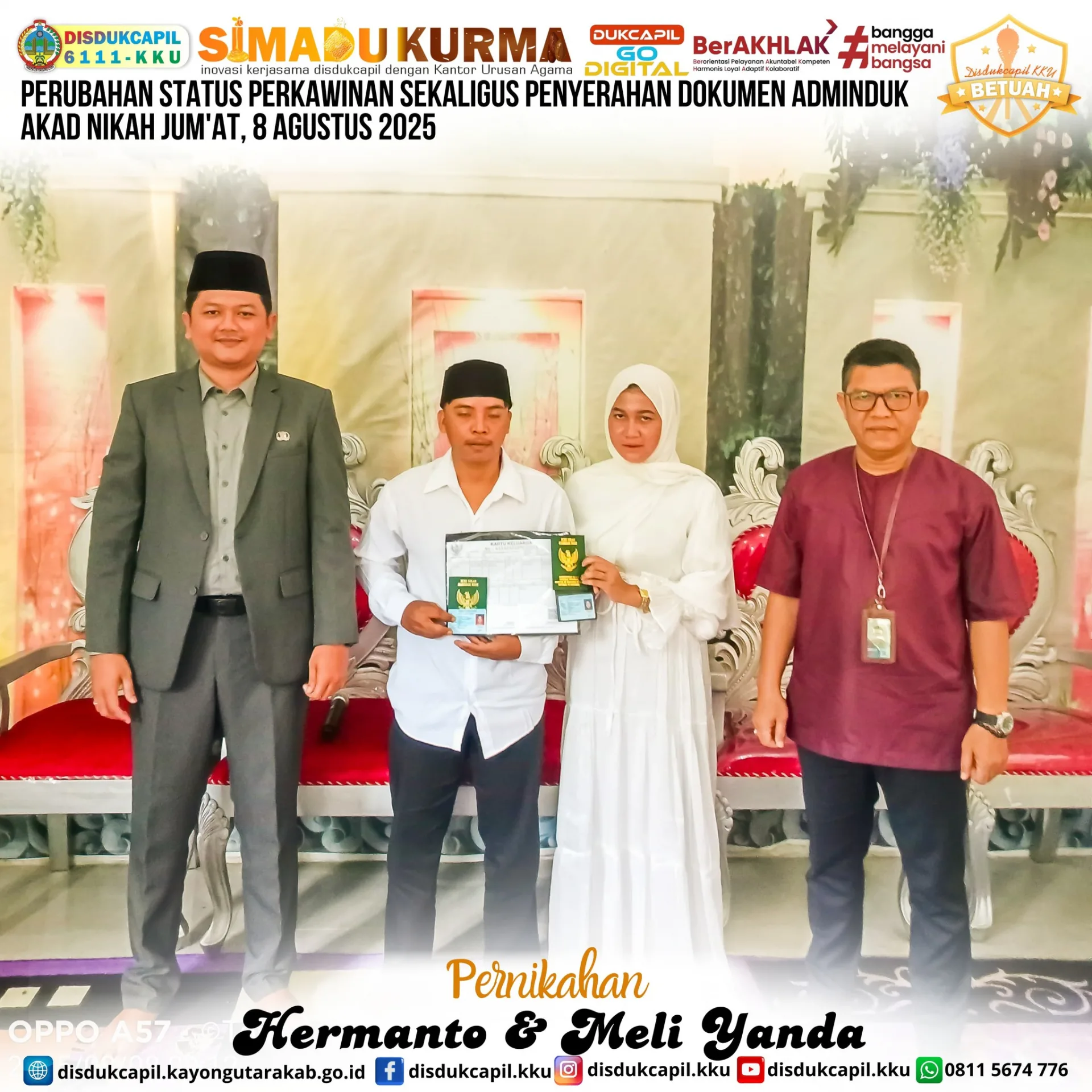 Perubahan Status Perkawinan dan Penyerahan Dokumen Adminduk melalui Inovasi SIMADU KURMA Edisi 8 Agustus 2025