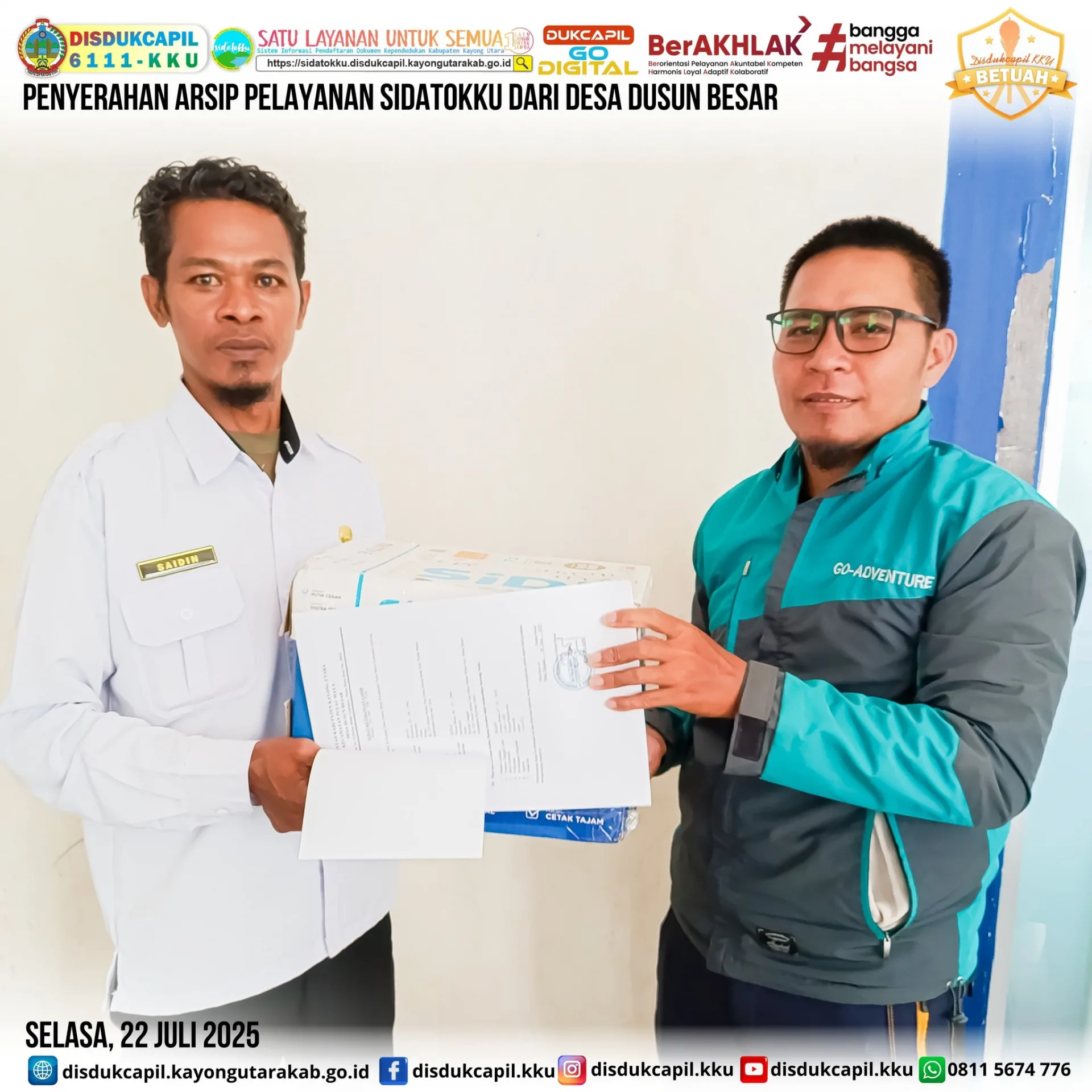 Penyerahan Arsip Pelayanan Sistem Informasi Pendaftaran Dokumen Adminduk Kayong Utara (SIDATOKKU)